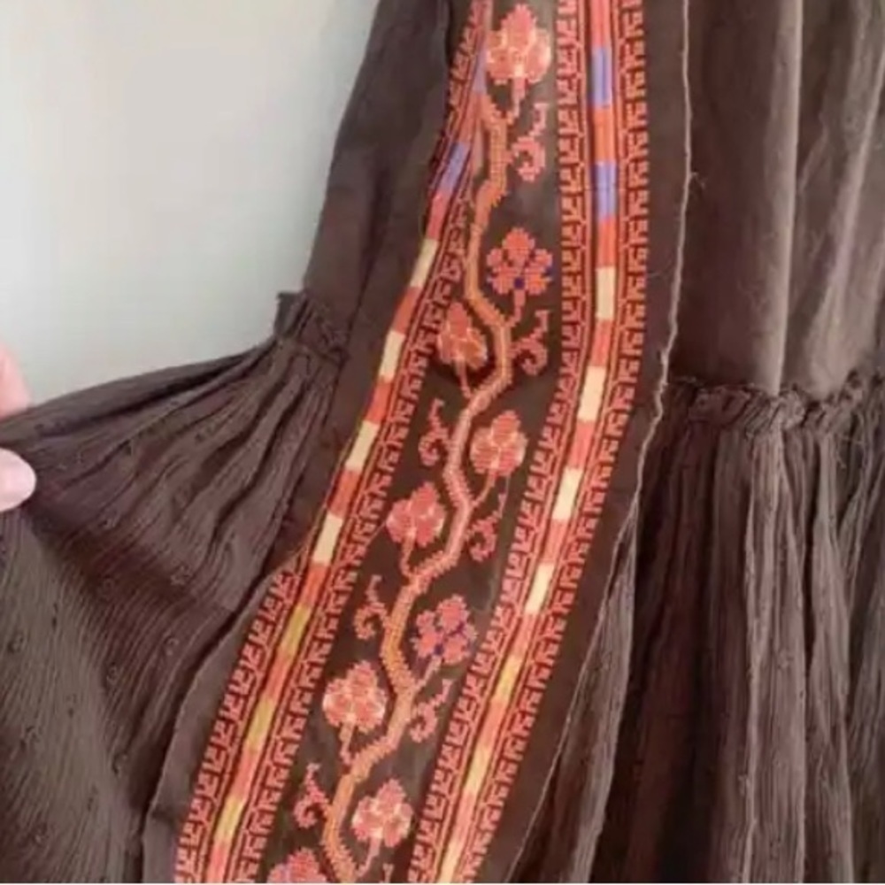 Free People Brown Mini Dress with Coral Embroidered Yoke - Picture 7 of 11